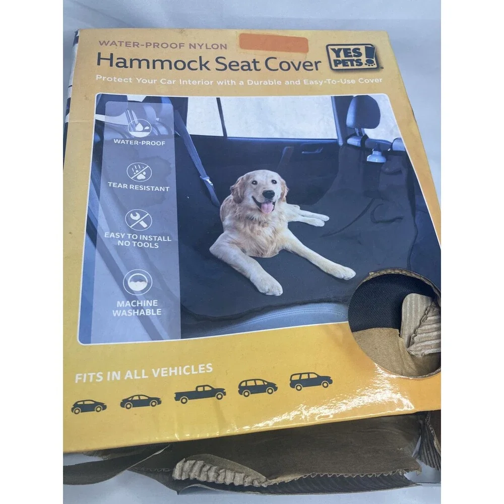 YES PETS Car Seat Cover Hammock Black Oxford Waterproof Nylon Bench Style NIB